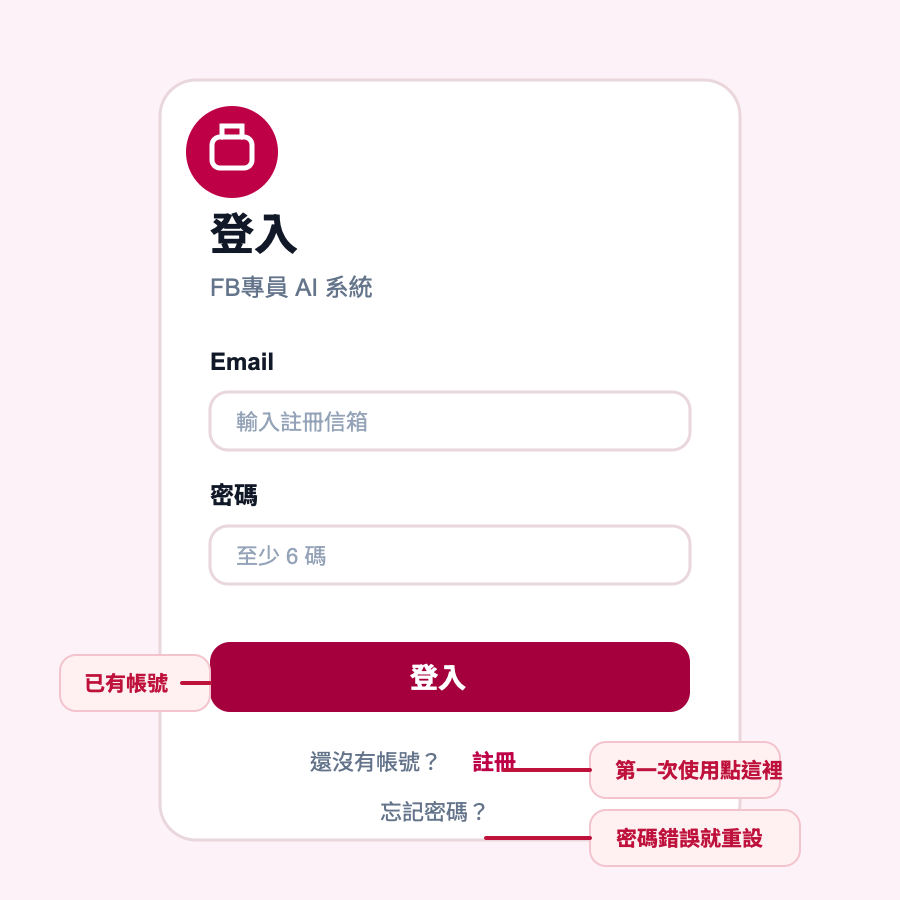 登入與註冊頁示意